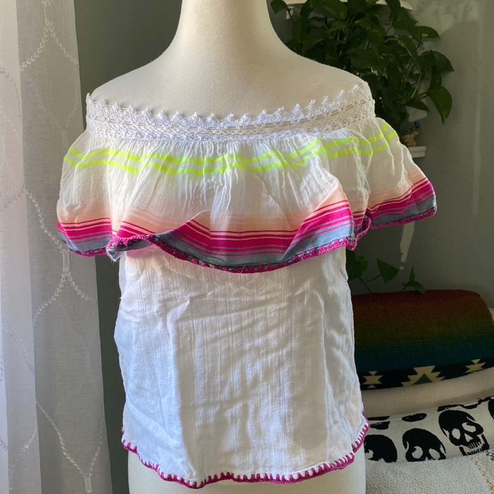 Banjara • White & Neon Off The Shoulder Top
